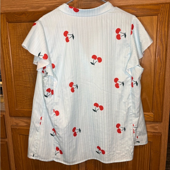 SHEIN Lune Plus Size Cherry Print Ruffle Trim Top - Picture 3 of 4